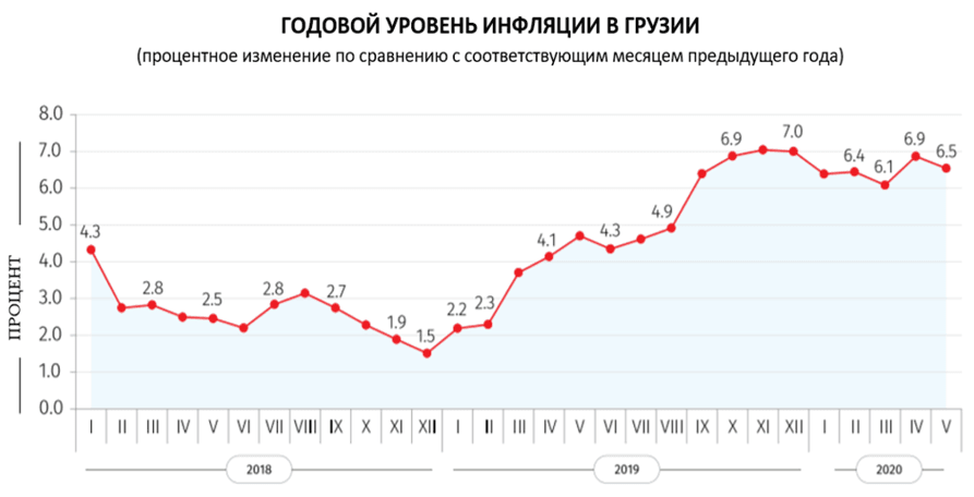 Служба статистики: годовая инфляция в Грузии в мае составила 6,5%